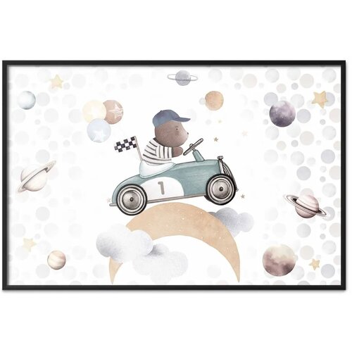  Plakat - Bear in a Race Car 60x40 Crni okvir Slike