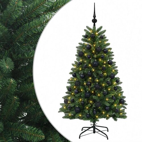  Umjetno božićno drvce srednje zeleno s kuglicama 150 cm - Srednje zelena &amp;Oslash; 80 x 150 cm s 150 LED dioda i crnim lopticama Slike