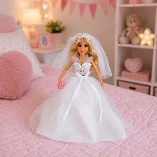  lutka u &amp;scaron;ljokičastoj vjenčanici, torta s buketom mladenke i velom Slike