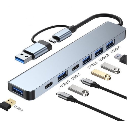 E-green Adapter USB 3.0/USB 3.1 tip C (M) - USB 3.0 + 4 x USB 2.0 + 2 x tip C (7 u 2) Slike