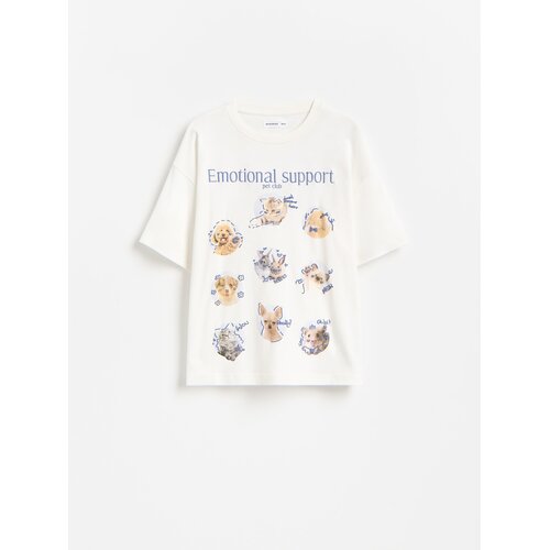 Reserved Ležerni t-shirt s printom - krem Cene