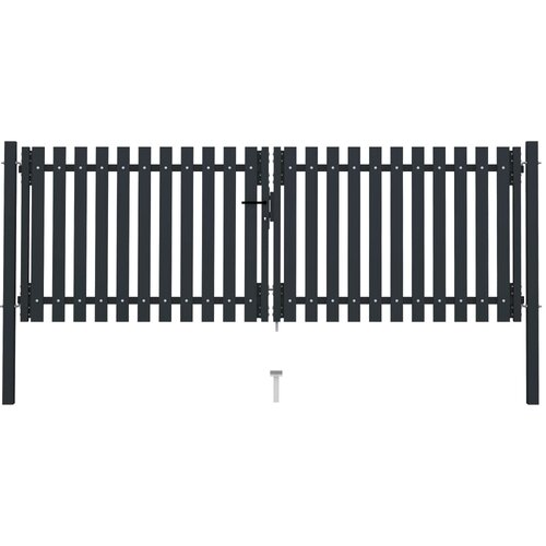 VidaXL dvostruka vrata za ogradu od čelika 306 x 125 cm antracit Slike