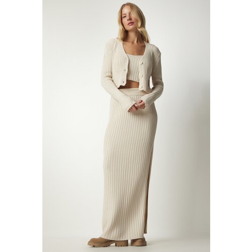  Women's Cream Cardigan Athlete Skirt Knitwear Suit Cene