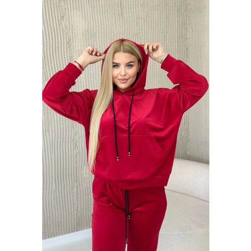 Kesi Velour set kangaroo sweatshirt + trousers red Slike
