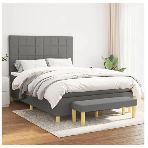  Box spring posteljni z vzmetnico temno siv 140x190 cm blago