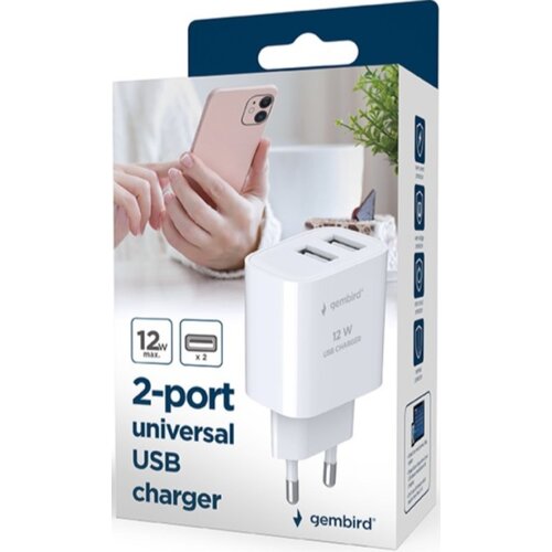 Gembird ta-uc-2a12-01-bk 2-port univerzalni usb punjac, 2.4 a, black 12w Slike