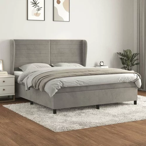  Box spring postelja z vzmetnico svetlo siva 160x200 cm žamet, (20899822)