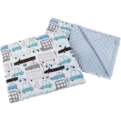 Medi Partners Quilt 55x75 + pillow 35x30 cotton + minky – Cars + blue minky