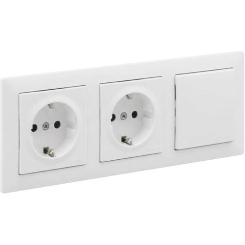 Legrand Dvostruka kućna SCHUKO utičnica i jednopolni prekidač br. 1 sa ramom SUNO 250V bela Slike