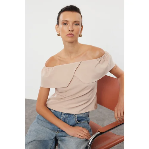 Trendyol Beige Off Shoulder Fitted Woven Blouse