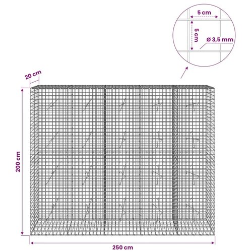  Gabion s žicom debljine 3 5 mm i mrežom 5x5 cm 250x20x200 cm - 20 cm 200 cm 250 cm Slike
