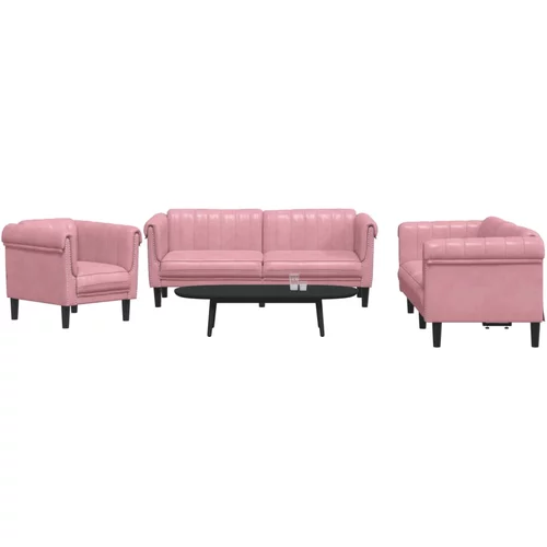  3-dijelni set sofa ružičasti baršunasti