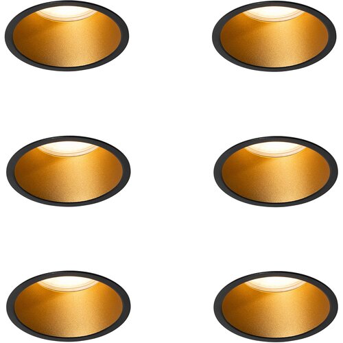 QAZQA Set van 6 moderne inbouwspots zwart met goud GU10 70mm IP44 - Dept Slike