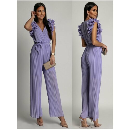 Fasardi Pleated jumpsuit with ruffles, lilac Slike