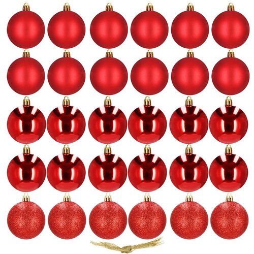  Set Kuglica za Božićno Drvce - 30 komada, Crvene, 3 cm Cene