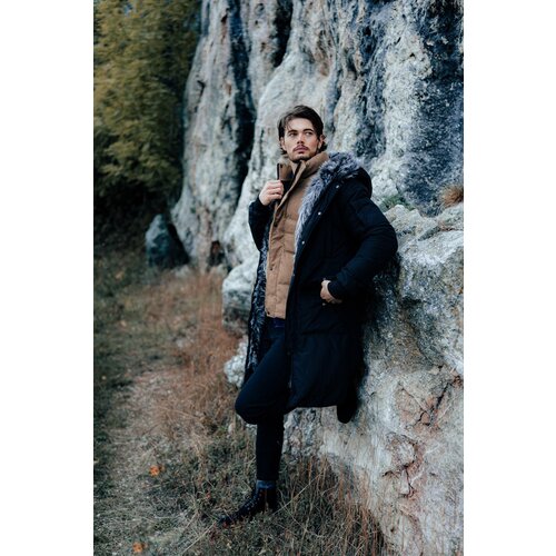 Madmext Black Long Faux Shearling Down Coat 5995 Cene
