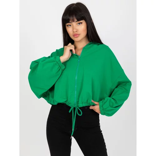 Fashion Hunters Basic green zip-up hoodie with RUE PARIS hood