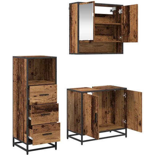  Set namje&amp;scaron;taja za kupaonicu 3 kom. Staro drvo 65 x 33 x 60 cm Slike