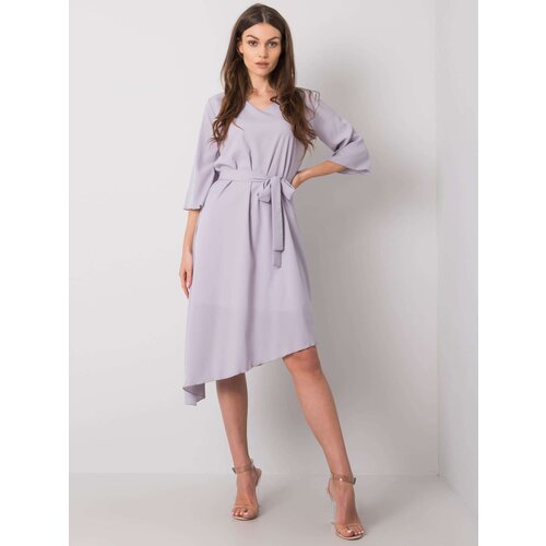 Fashion Hunters Gray asymmetrical dress with belt Slike