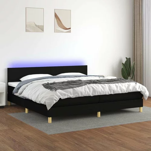  Box spring postelja z vzmetnico LED črna 200x200 cm blago, (20790688)