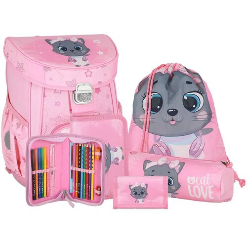 Spirit sivi &scaron;kolski ruksak s motivom mačke, set od 5 komada 38x17x28cm Cijene