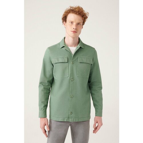Avva Men's Green Cap and Pocket Single-coloured Comfort Fit Comfortable Cut Coat Slike