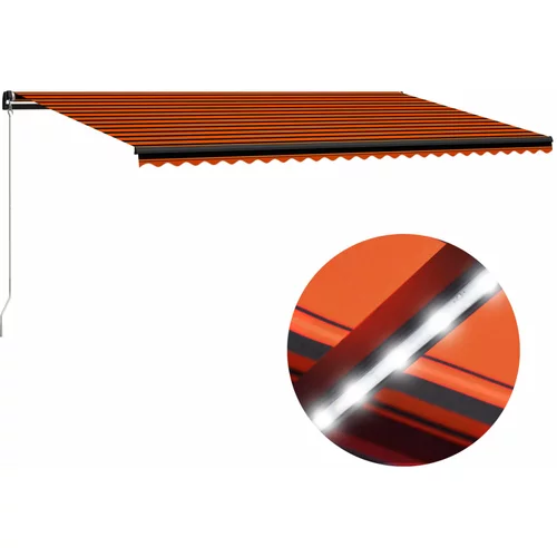 vidaXL Ročno zložljiva tenda LED 600x300 cm oranžna in rjava