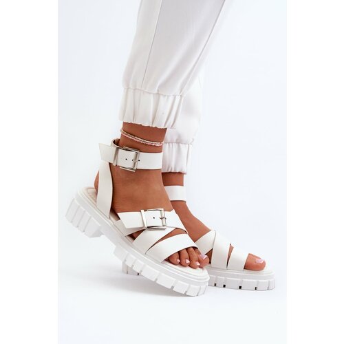 Kesi Women's sandals with eco leather straps white Eladira Slike