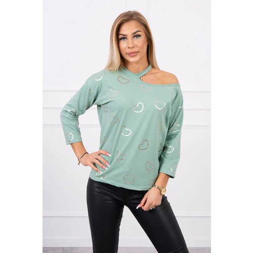 Kesi Blouse with heart print dark mint Cijene