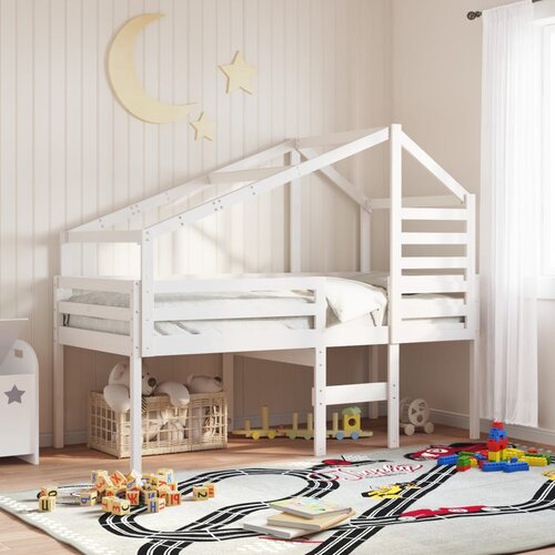 VidaXL Visoki krevet s krovom bijeli 90 x 200 cm od masivne borovine Slike