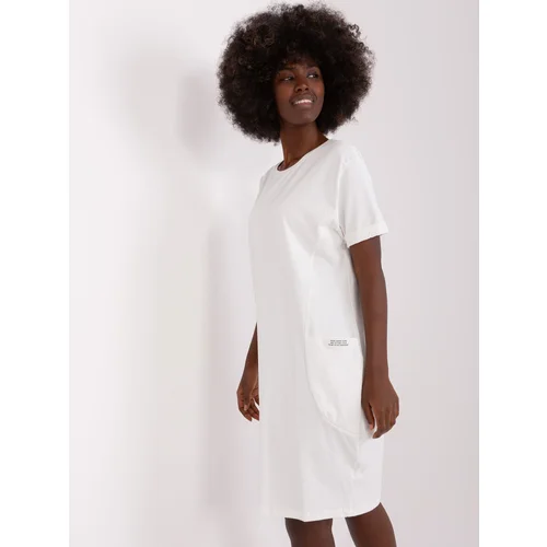 Fashion Hunters Ecru cotton knee-length basic dress