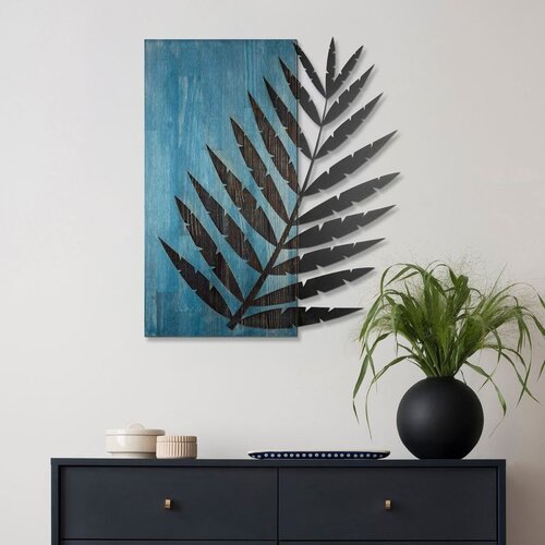 Wallxpert Hoja de Arte -1 - Blue, Black BlueBlack Decorative Wooden Wall Accessory Cene