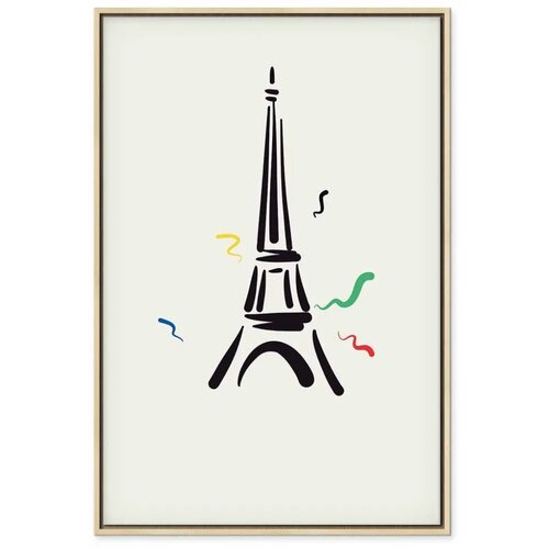  Slika - Black Graphic Drawing of the Eiffel Tower on a Cream Background 80x120 U prirodnom drvenom okviru Slike
