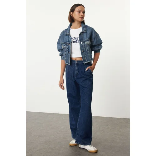 Trendyol Dark Blue More Sustainable High Waist Wide Leg Jeans