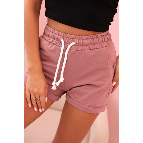 Kesi Women's cotton shorts with elastic and tie at the waist dark pink Cijene