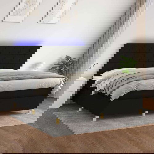  Box spring postelja z vzmetnico LED črna 160x200 cm blago, (20789693) Slike