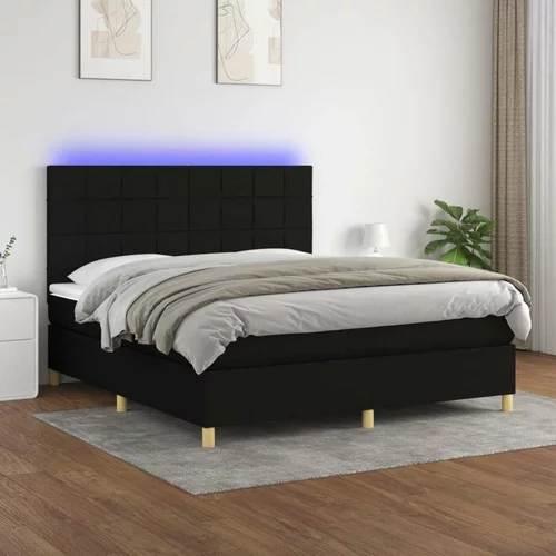 Box spring postelja z vzmetnico LED črna 160x200 cm blago, (20789693)
