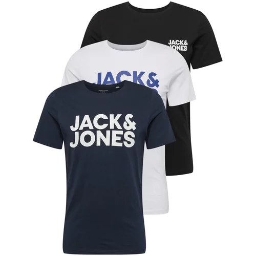 Jack & Jones Majica modra / mornarska / črna / bela