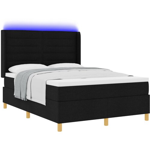 vidaXL Box Spring Postelja z Blazino & LED Črna 140x190 cm Tkanina, (22049352) Cene