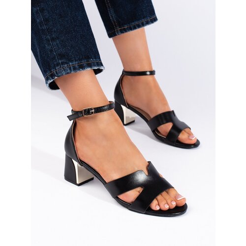 Shelvt Black low-heeled sandals Cene