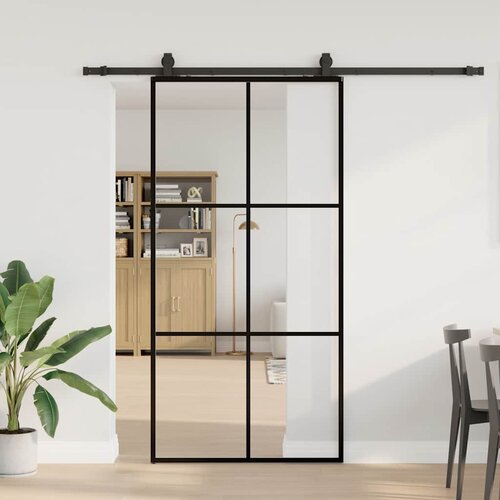 VidaXL Klizna vrata s priborom crna 102 x 205 cm od ESG stakla Slike