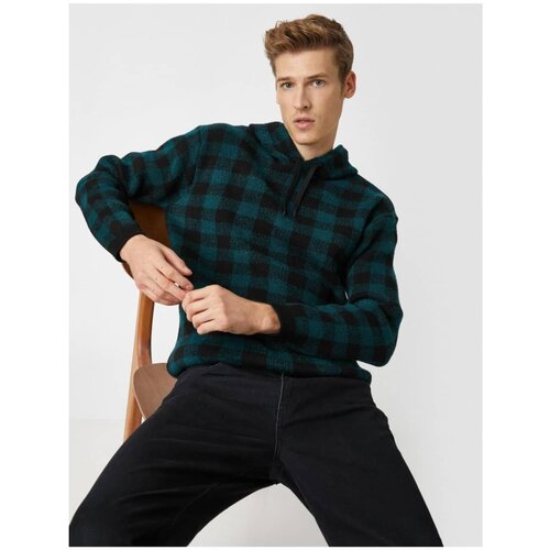 Koton Men's Hooded Plaid Long Sleeve Long Sleeve Knitwear Sweater Cene