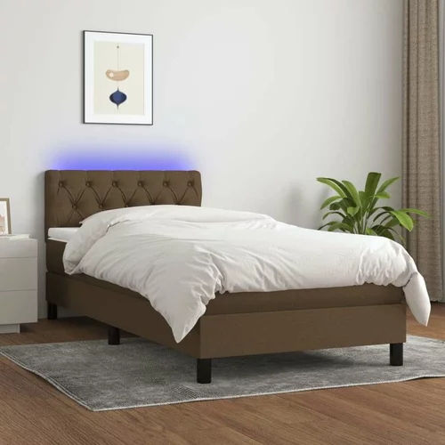  Box spring postelja z vzmetnico LED temno rjava 80x200 cm blago, (20789622)