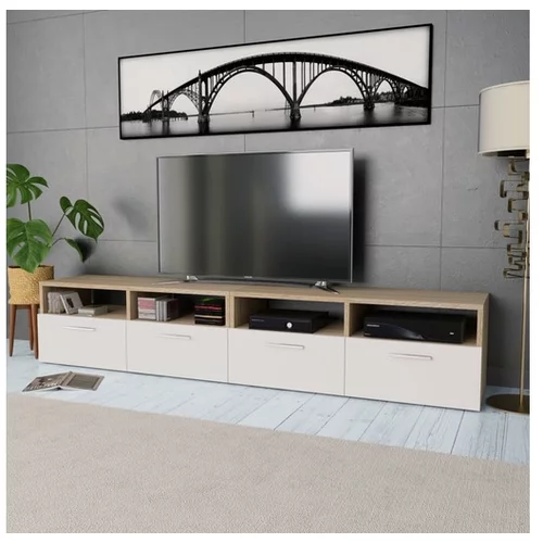  TV omarica 2 kosa iverna plošča 95x35x36 cm bele/hrast barve