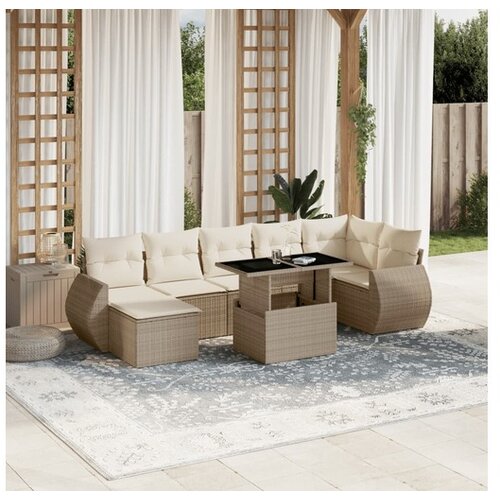 VidaXL 8-dijelni set vrtnih sofa od poliratana s jastucima bež Slike