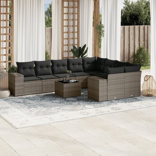 vidaXL 10-dijelni set vrtnih sofa od poliratana s jastucima sivi Cijene