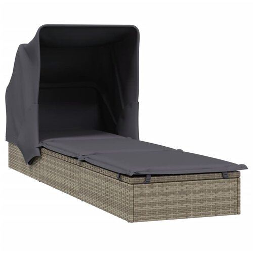 LEŽAJ za sunčanje sklopivi krov sivi 213 x 63 x 97 cm poliratan Slike