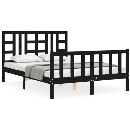VidaXL Posteljni okvir z vzglavjem črn 140x190 cm trden les, (20737151) Slike