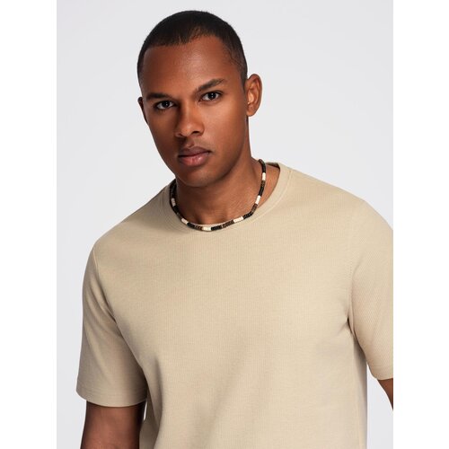 Ombre Men&amp;#039;s waffle-textured T-shirt with round neckline - sand Slike