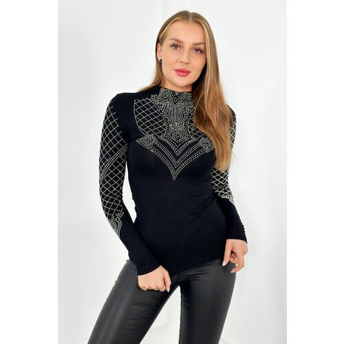 Kesi Viscose blouse decorated on neckline and sleeves black Cene